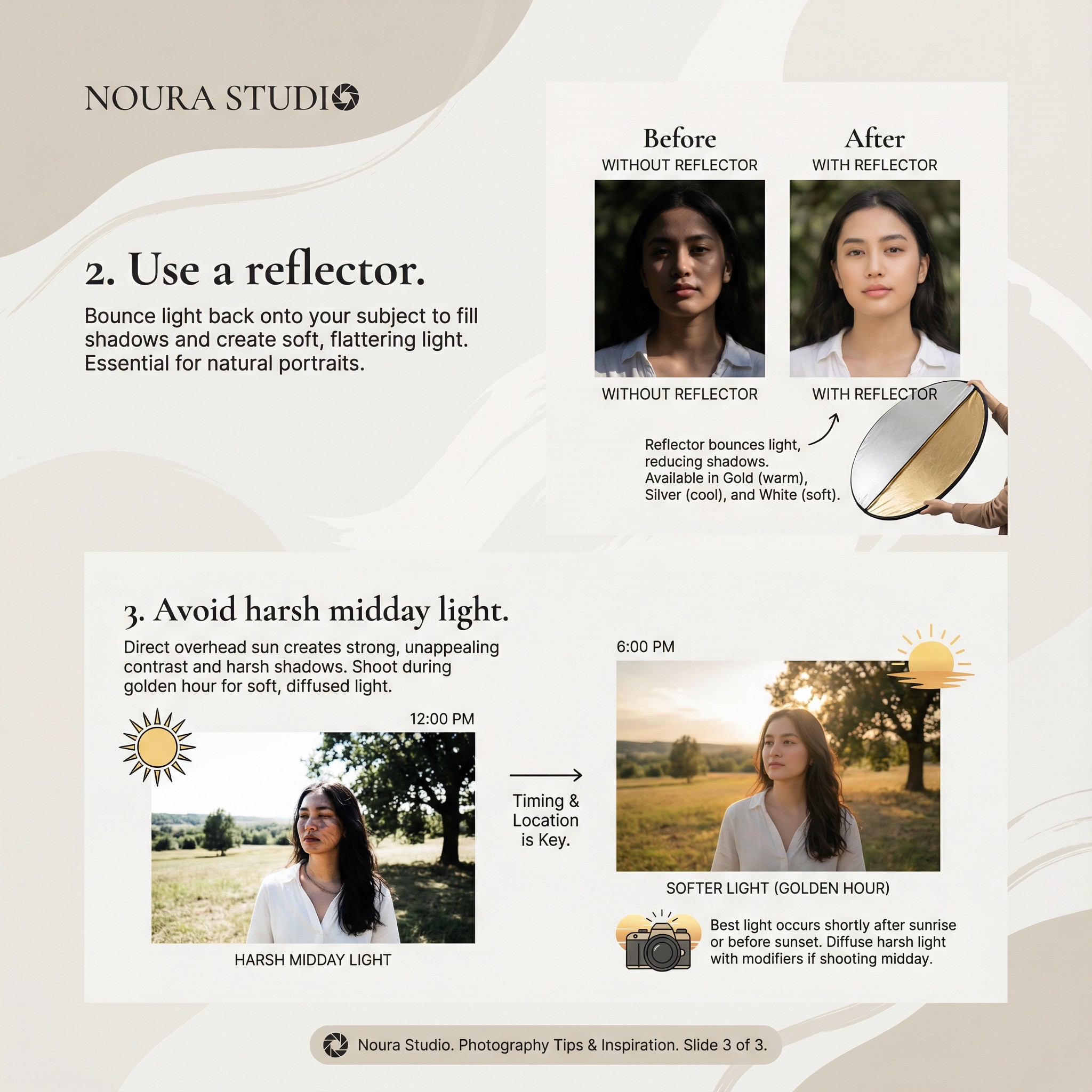Photography Tips Carousel for Noura Studio